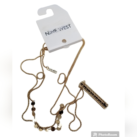 NINE WEST NWT LAYERED GOLDTONED TASSEL & BAR PENDANT NECKLACE - Picture 1 of 6